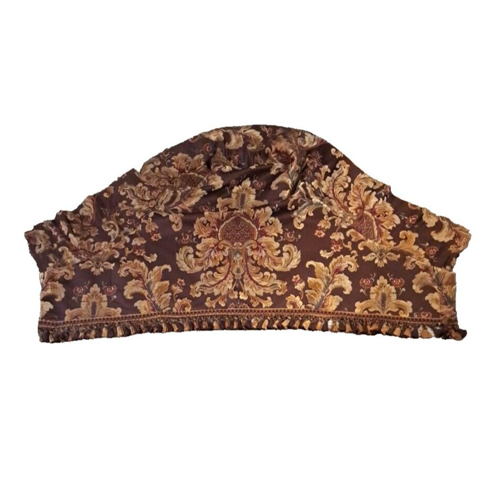 Croscill Curtain Valance Brown Gold Jacobean Tassels Curved Corner Elegant 50x23